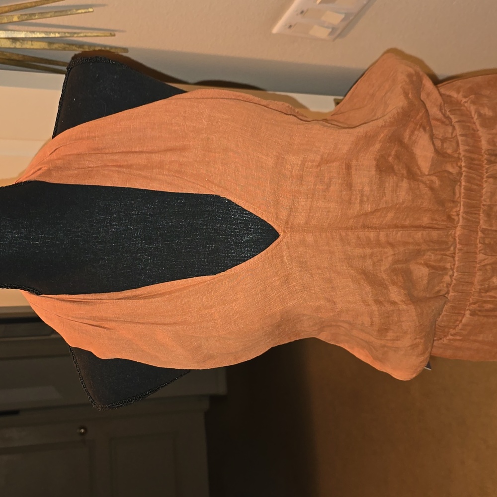 BRAND NEW ANTHRO Cloth & Stone Linen Cross-Halter Maxi Dress Medium Dark Orange - Picture 2 of 4